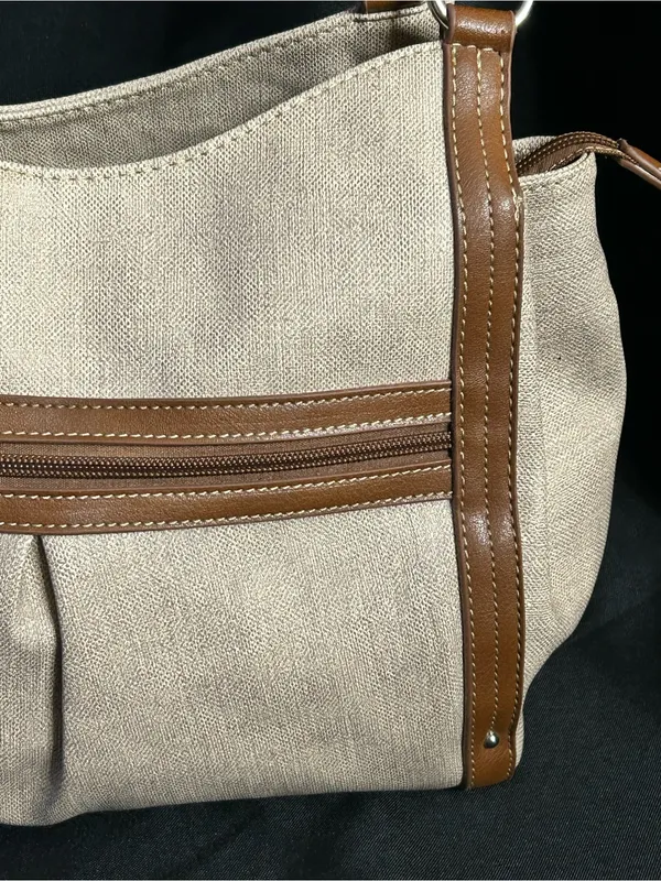 Koltov Women’s Classic Neutral Canvas Tote Shoulder Bag with Brown Trim - Image 3