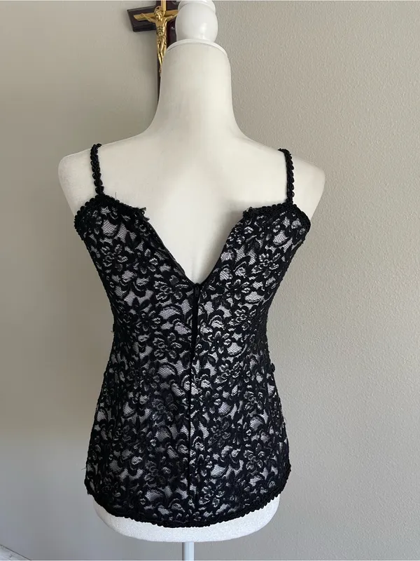 Black Floral Lace Camisole with Braided Straps - Image 5
