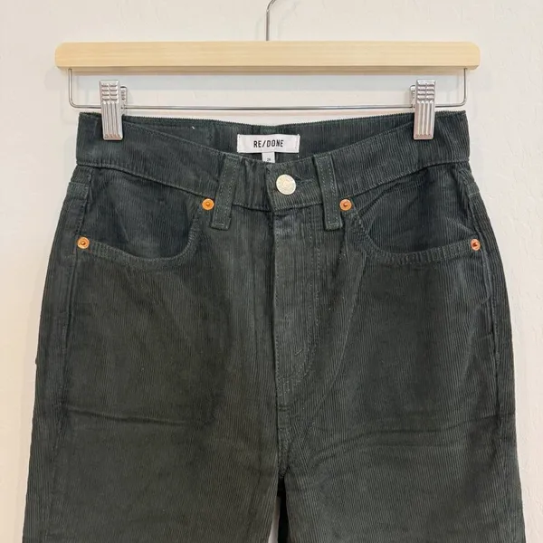 ReDone‎ 70s Loose Flare Pants Size 24 Green Corduroy Trouser Earthy Forest Fairy - Image 4