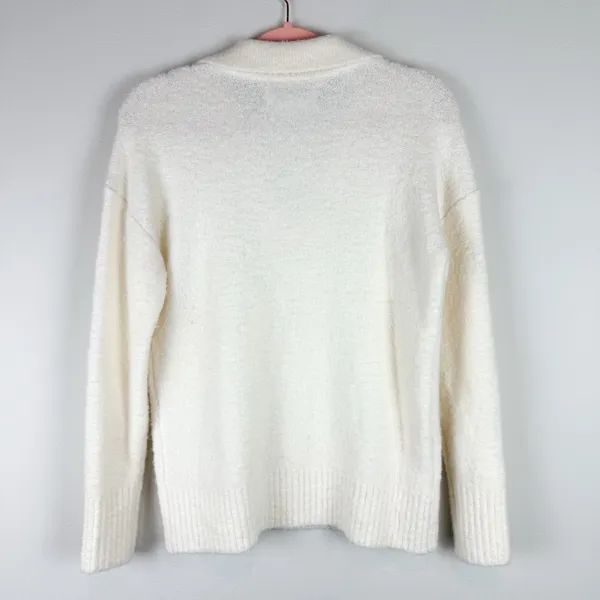 NWT LOFT Boucle Polo Sweater Ivory‎ Cream Soft Knit Size XS - Image 7