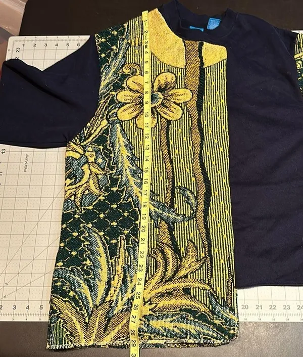 Tapestry blanket sweater Custom reworked floral navy tapestry sweater size large - Image 8