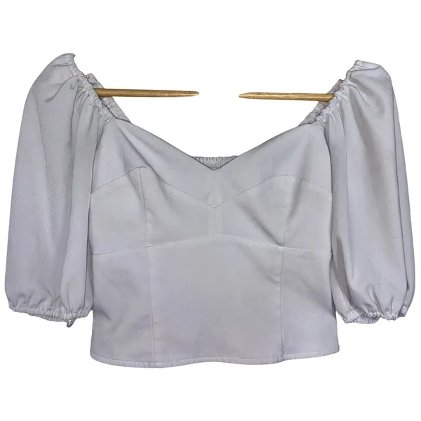Abercrombie & Fitch White Sweetheart Smocked Puff Sleeve Crop Top Blouse Size XS - Image 2