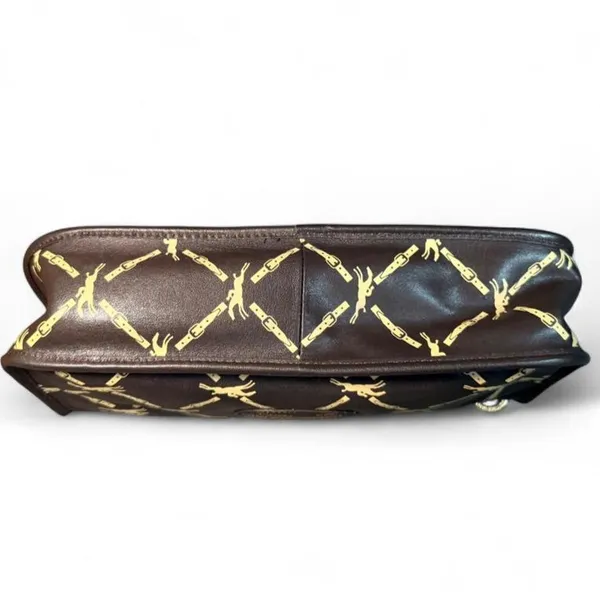 Vintage Longchamp Paris Equestrian Horse Chain Print Leather Crossbody Brown - Image 4