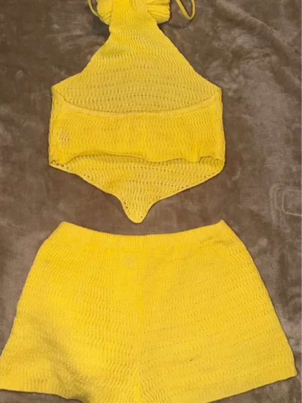 SHEIN Bright Yellow Crochet Floral Accent Top - Image 4