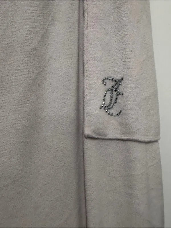 Juicy Couture Ivory Velour Rhinestone Wide Leg Sleep Pants XL Y2K - Image 2