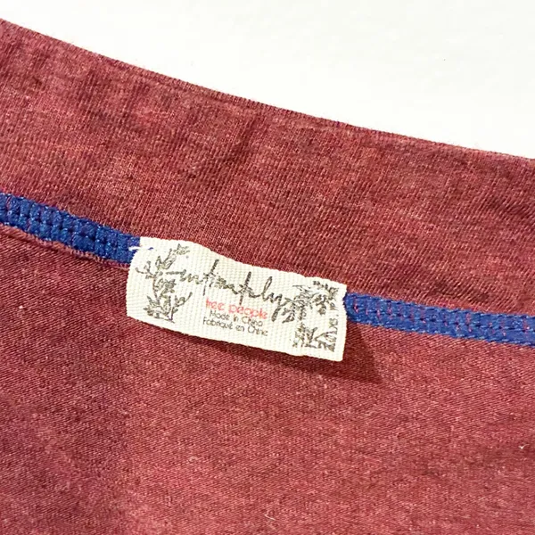 Free People Red Blue Stitched Cropped Crewneck Long Sleeve Top Size XS - Image 3