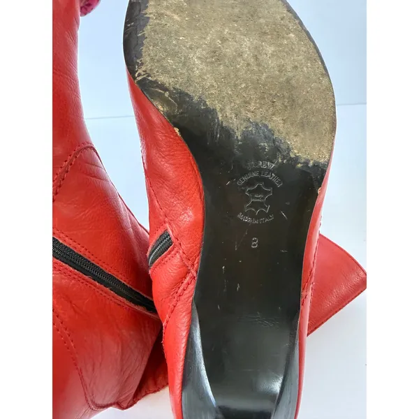 J Crew Y2K Red Pointed Toe Kitten Heel Boot Mid Calf Italian Leather Size US 8 - Image 8