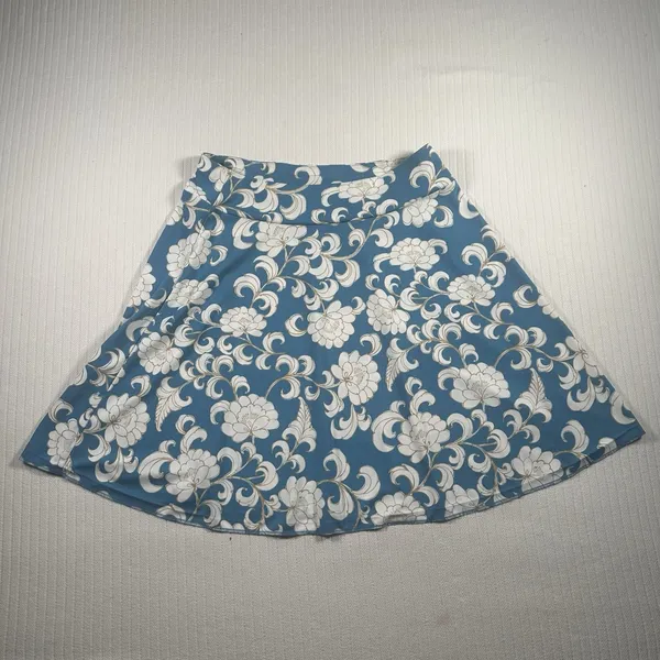 LOFT Women’s Medium Floral A-Line Skirt Blue White Paisley Flare - Image 5