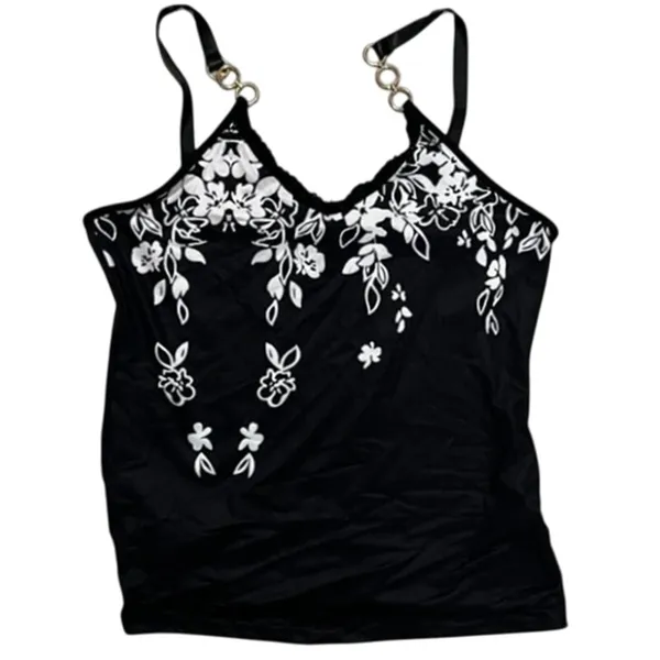 Ladies Fashion Flower Print Metal Chain Sleeveless Sling tank Top Black y2K vibe - Image 4