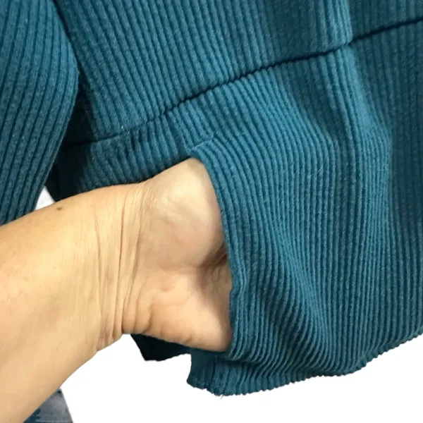 Hurley Ribbed Turquoise Long Sleeve Hooded Cropped Shirt Kangaroo Pocket Medium - Image 9
