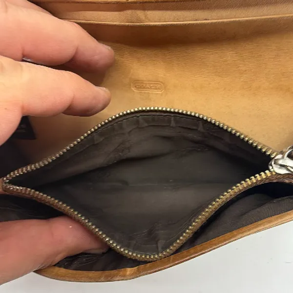 Coach Signature C Canvas Brown Flap Wallet - Image 6