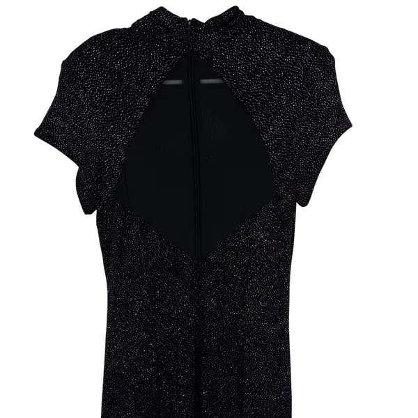 Vintage Night Way Collections Maxi Dress Women 12 Black Silver Glitter Mesh Hoco - Image 5