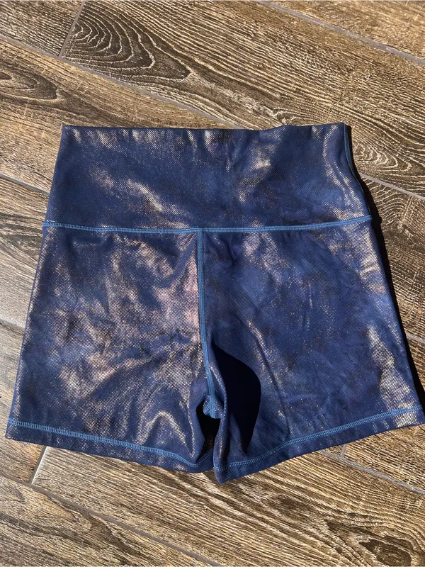 Offline by Aerie Goals High Rise Shorty Shorts Large Blue Metallic Shimmer 4” - Image 4