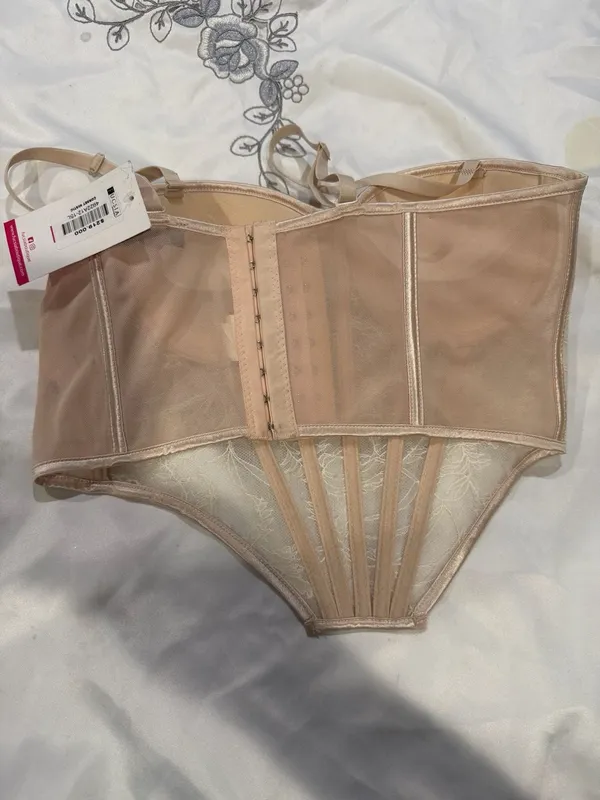Kaylee Kollection Lacing Mesh Corset Bustier Tan Size L - Image 5