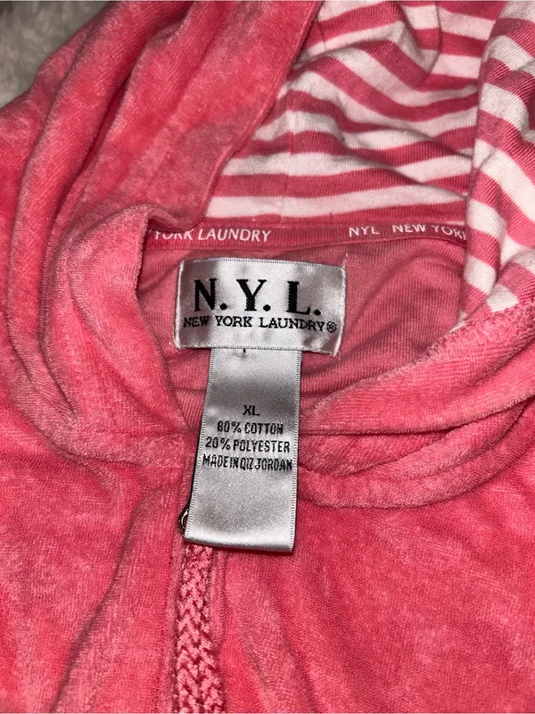 New York Laundry terry cloth dark pink 3/4 sleeve hoodie Y2K woman’s XL - Image 4