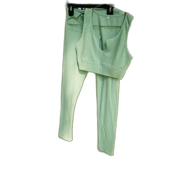 Matching Set Green Athletic Scoop Crop Top with Pant Leggings Small - Image 3