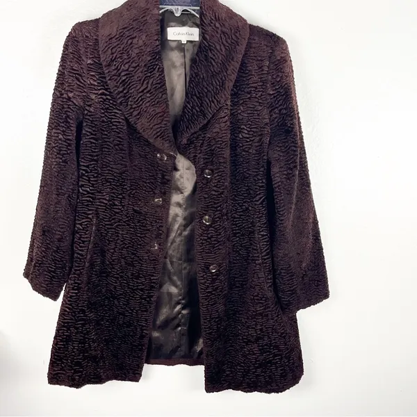 CALVIN KLEIN Burgundy Textured Lined Trench Coat Medium Fall Winter Neutral Cozy - Image 9