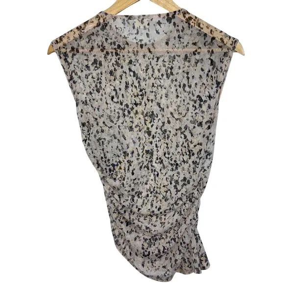 Abercrombie & Fitch White Black Sheer Animal Print Ruched Sleeveless Blouse Sz S - Image 3