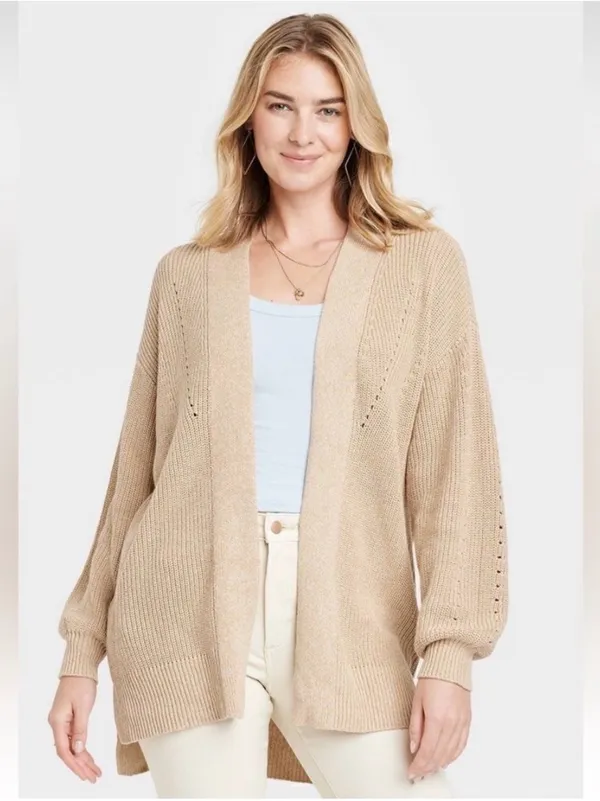 Universal Threads 🌸 Tan Ivory Heather
Medium Knit Open Front Slouchy Side Seam Poc - Image 2