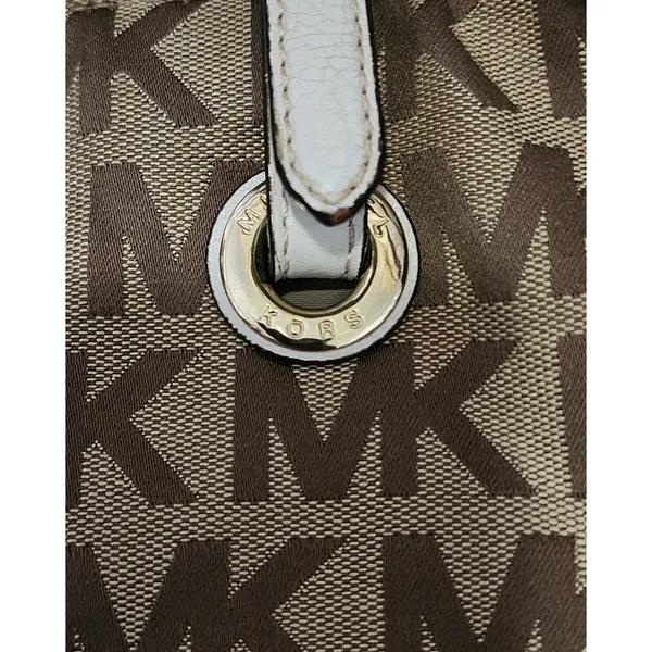 MIchael Kors Signature Jet Set Logo Canvas Shoulder Tote Bag Mocha‎ Leather Trim - Image 5