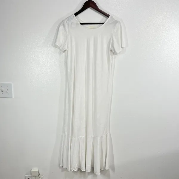 White Burnout Paisley Maxi Hawaiian Dress Short Sleeve Ruffle‎ Hem Beach Resort - Image 2