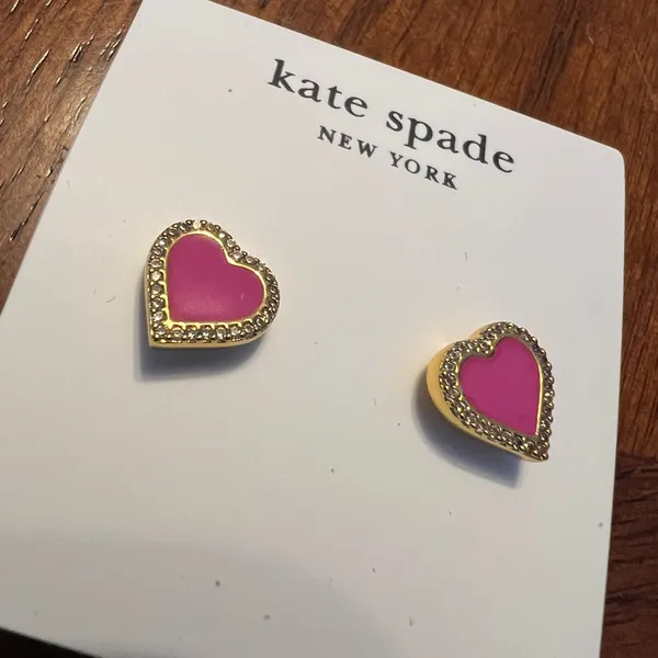 Kate Spade Zirconia Gold and Pink Heart Studs - Image 2