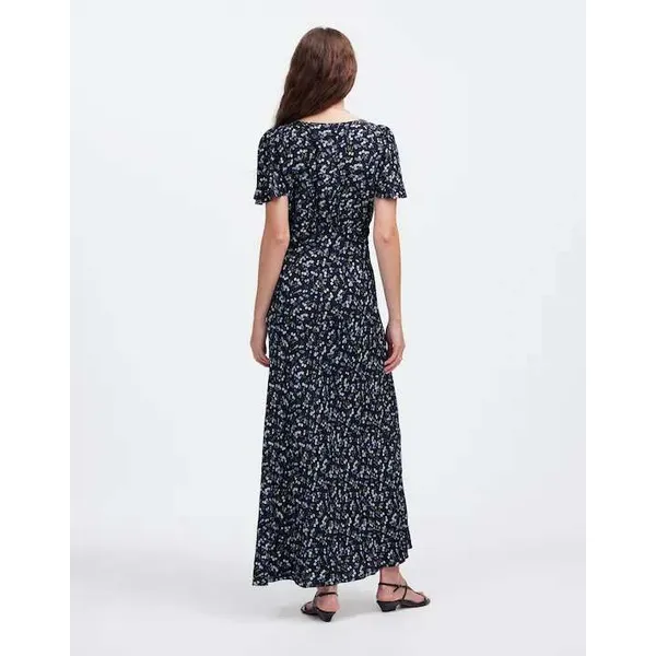 Madewell Seamed Flutter Sleeve Maxi Dress Navy Floral V-Neck NU512 Size 0 - Image 2