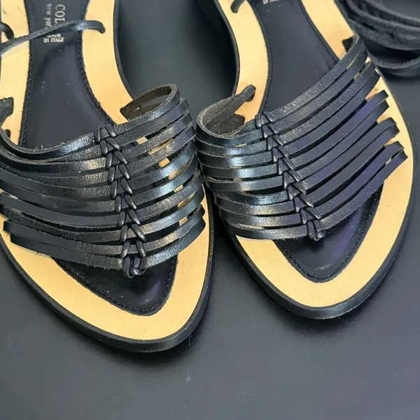 Kenneth Cole Black Leather Lace Up Gladiator Sandals Womens 35 Strappy Italy - Image 6