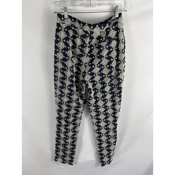 Zara Navy Embroidered Pant Size Small - Image 4