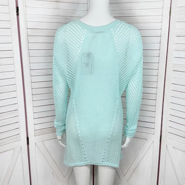Paradise Shores Open Knit Mesh‎ Beach Sweater Swim Cover Aqua Green Medium - Image 4