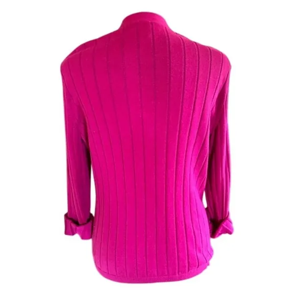 Chaps Hot Pink Ribbed Cardigan Sweater – Size M, Gold Crest Buttons - Image 4