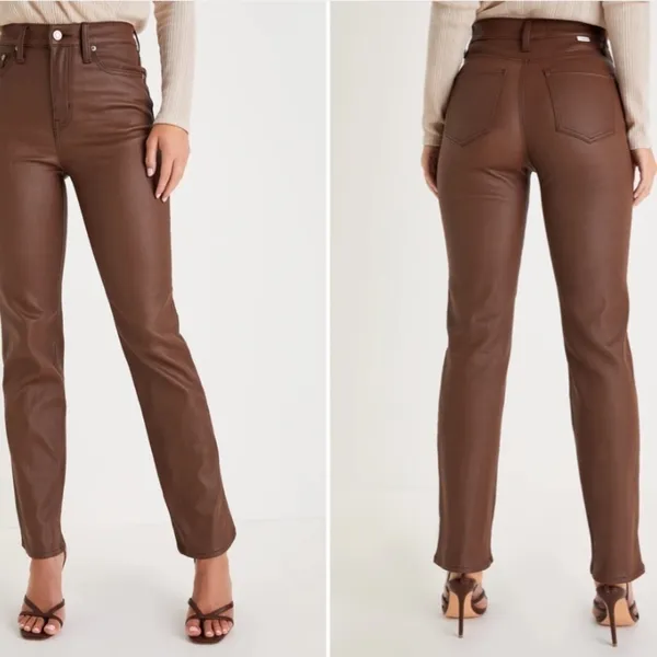 LULUS Sexy Chic Faux Vegan Leather Date Night Straight Leg High Rise Denim - Image 4