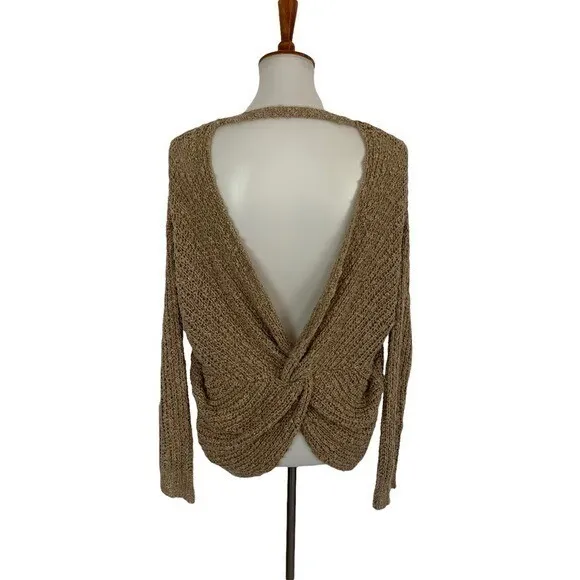 Altard State‎ M L Beige Open Back Twist Knit Sweater Boho Chic Cozy Pullover - Image 4