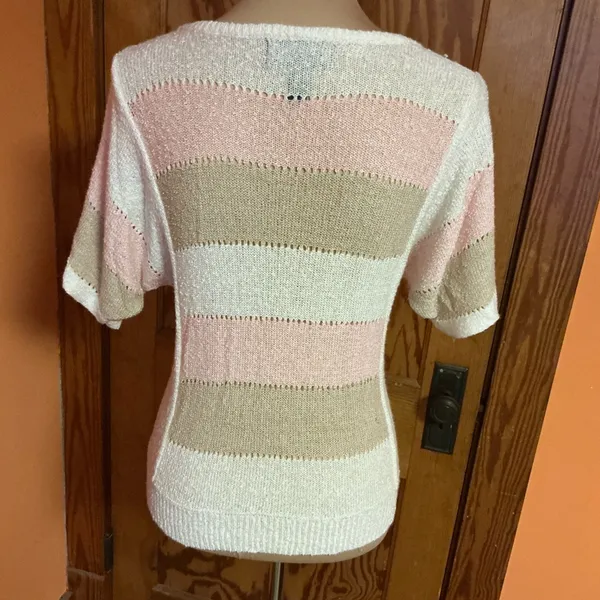 Vintage 1970s Striped Knit Sweater Short Sleeve Pullover - Image 11