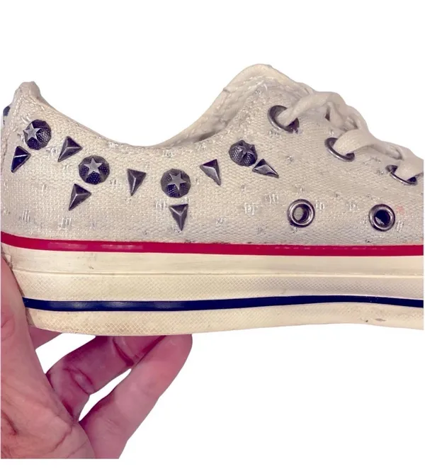 Converse Chuck Taylor OX Metal Studded Low Top Sneakers White Silver Biker Punk - Image 4
