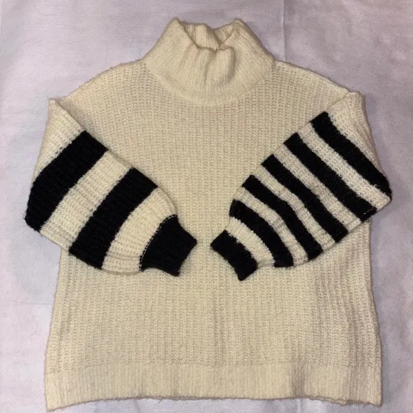 Urban Outfitters Gemini Cream Striped Sleeve‎ Turtleneck chunky knit Sweater - Image 3