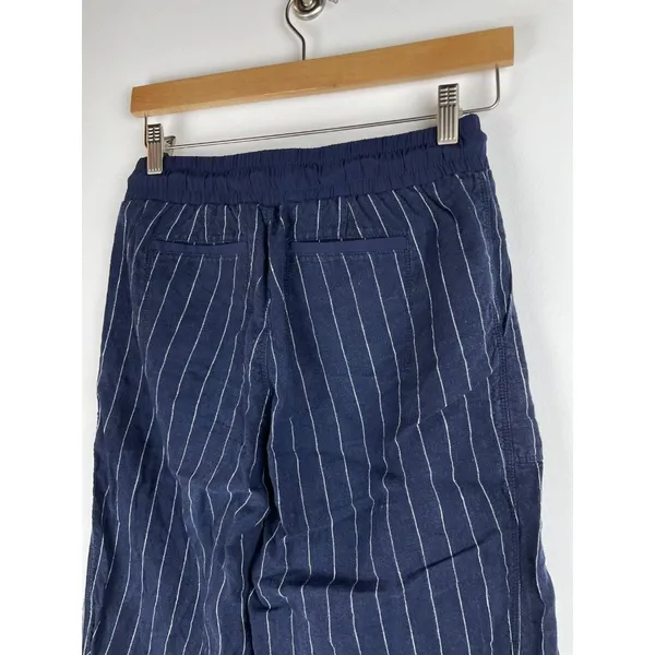 Athleta Linen Pants Womens 2 Bali Wide Leg Cropped Blue Stripe Beachy Pockets - Image 8