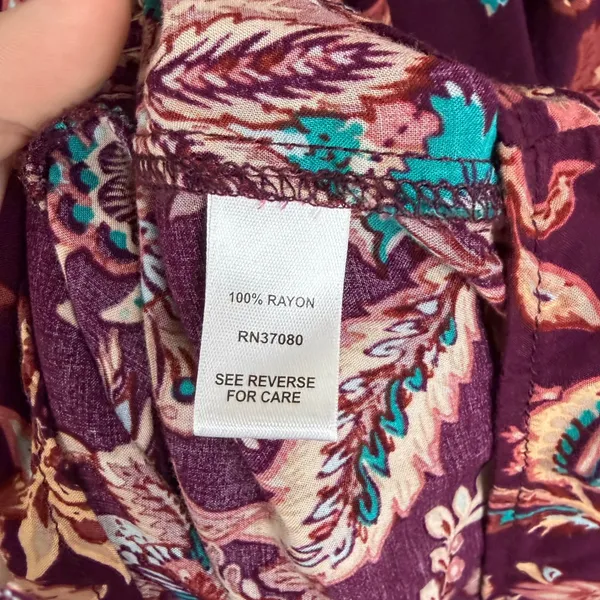 Cato Boho Floral Peasant Bell‎ Sleeve Blouse Size 22/24W Burgundy Lightweight - Image 6