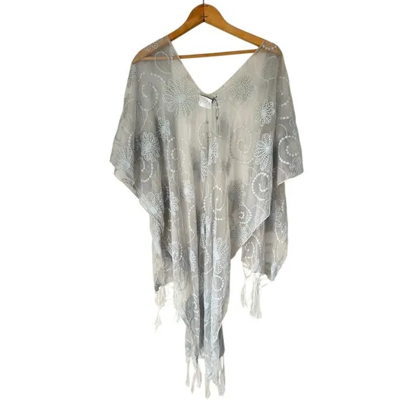 CrossTree Lane Sheer Embroidered Mesh Lace Kimono Boho Fairy Fringe Gray‎ OS - Image 4