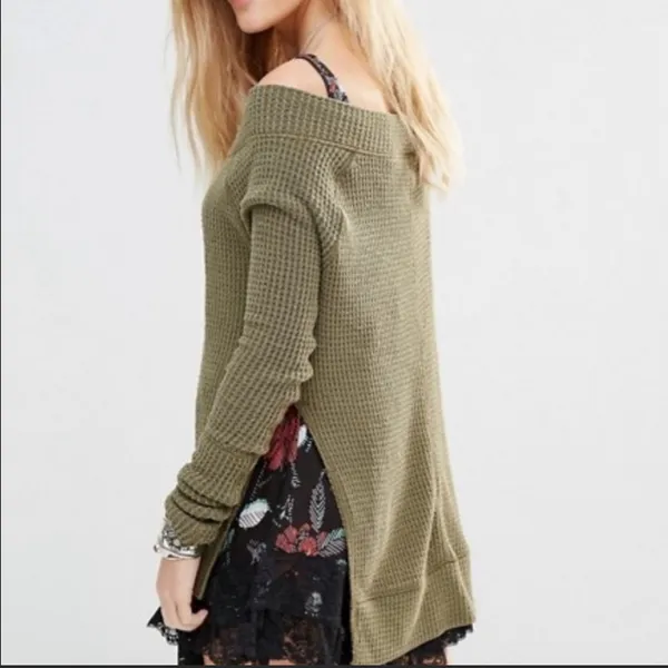 Free People Kate Thermal Long Sleeved Top: Olive Army Camo Green - Image 7