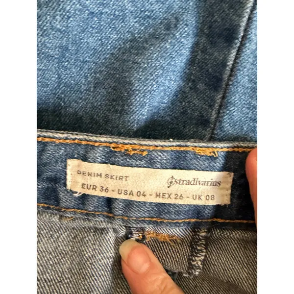 Stradivarius Denim Button Front A Line Mini‎ Skirt Blue Women's US 4 - Image 3