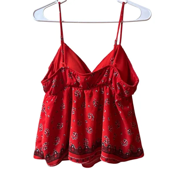 No Boundaries Vintage Inspired Babydoll Tank Top with red bandana paisley print - Image 3