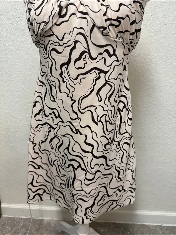 Abercrombie & Fitch Cream Halter Dress with Dark Brown Abstract Swirl - Small - Image 7