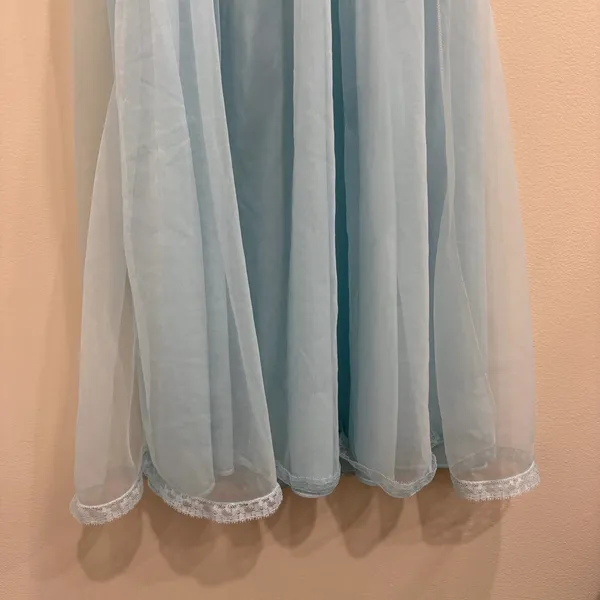 VTG 60s Heiress Light Blue Floral Embroidered Mesh Overlay Nightgown Dress XS - Image 11