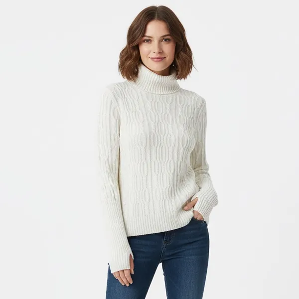 ZARA KNIT Women’s Long Sleeve Cable Knit Turtleneck Sweater - Image 2
