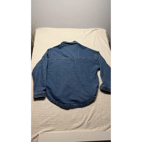 Denim Obsessed Project Rebel Blue Oversized Denim Shirt Shacket Womens Medium - Image 2
