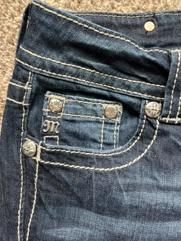 Y2K Miss Me Bootcut Jeans Blue Rhinestone Wing Back Pocket Size 27 Cotton - Image 3