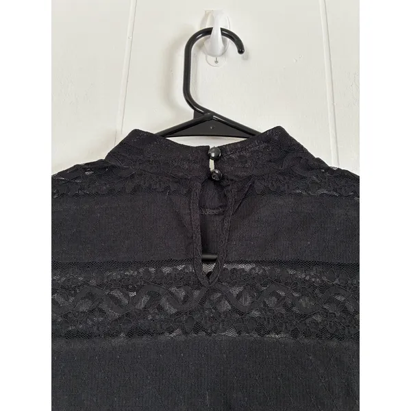 Jolie & Joy Sheer Lace Striped Mock-Neck Bodysuit‎ - Image 3