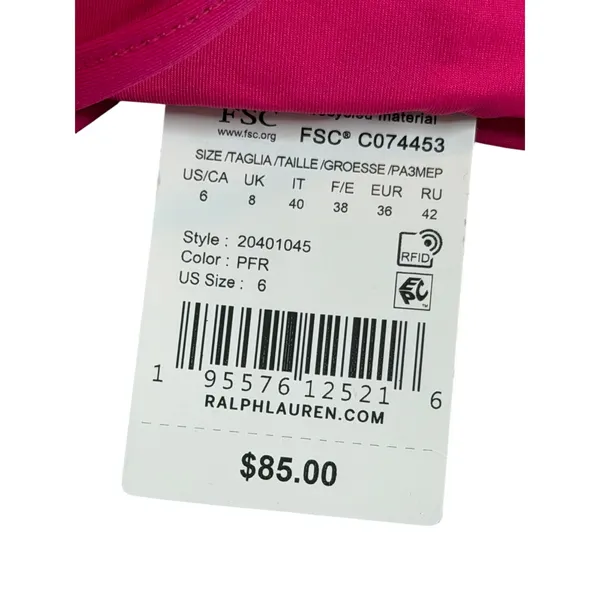 Lauren Ralph Lauren V Wire Bandeau Bikini Top Size 6‎ Hot Pink Swimwear NEW - Image 6