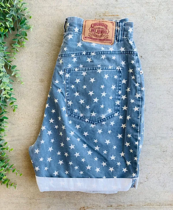 Vintage Star Print Shorts Blue Size 8 - Image 2